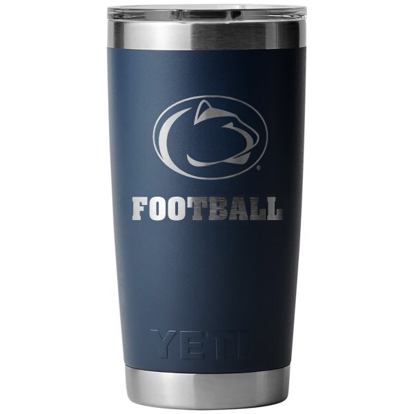 Yeti Rambler 20oz navy tumbler with Penn State Athletic Logo and Football